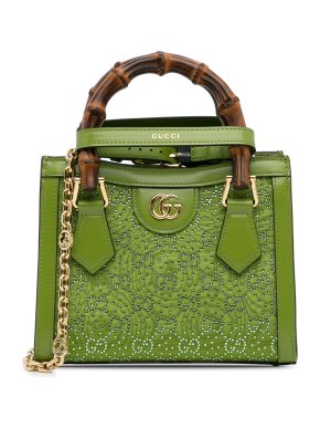 Gucci Green Crystal Embellished GG Mini Diana