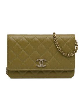 Chanel Olive Green Caviar Crystal Wallet on Chain