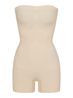 SKIMS Seamless Sculpt Shortie Strapless Bodysuit in Sand
