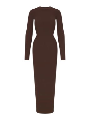 SKIMS Brown Cocoa Fits Everybody Crewneck Long Sleeve Maxi Dress