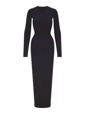 SKIMS Fits Everybody Crewneck Long Sleeve Bodycon Dress in Onyx