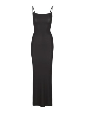 Skims Soft Lounge Ribbed Onyx Long Slip Dress