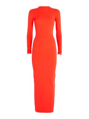 Skims Fits Everybody Crew Neck Long Sleeve Dress in Poppy