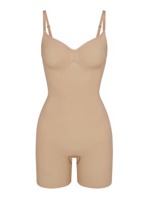 Skims Seamless Sculpt Mid Thigh Bodysuit in Clay