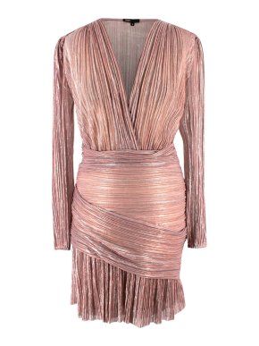 Maje Pale Pink Metallic Pleated Mini Dress