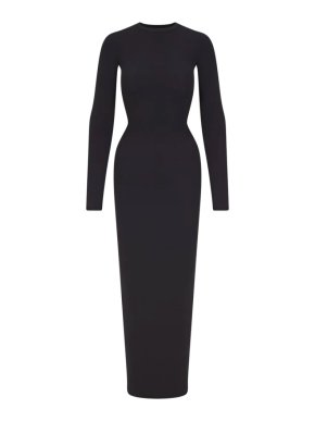 Skims Fits Everybody Crew Neck Long Sleeve Dress in Onyx