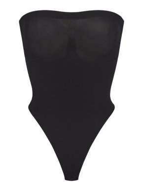SKIMS Seamless Sculpt Strapless Thong Bodysuit in Onyx