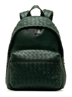 Bottega Veneta Green Leather Intrecciato Backpack
