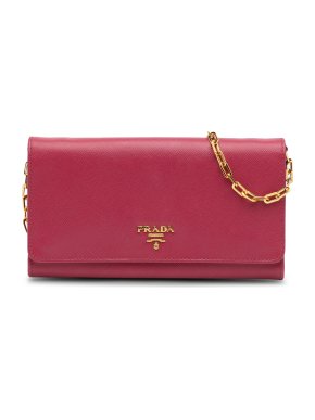 Prada Pink Saffiano Leather Wallet On Chain