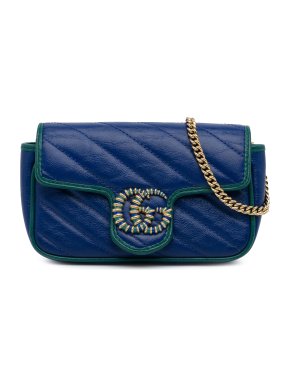 Gucci Blue Leather Super Mini GG Marmont Torchon Crossbody Bag