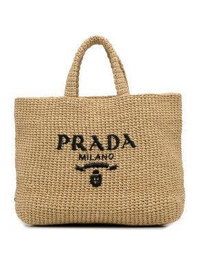 Prada Raffia Logo Tote Bag
