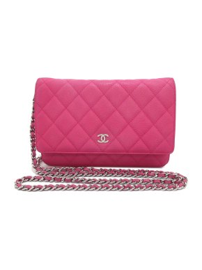 Chanel Pink Caviar Leather Classic Wallet On Chain