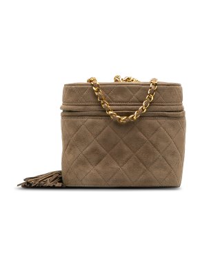 Chanel Brown Quilted Suede Vanity Bag