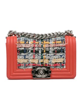 Chanel Coral Small Tweed and Leather Boy Bag