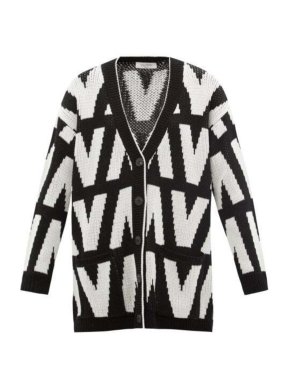 Valentino Garavani Logo Jacquard Wool Knit Cardigan