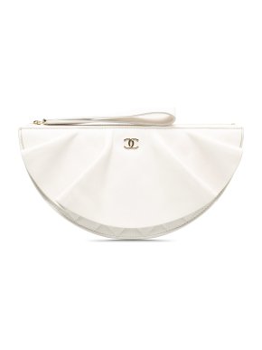 Chanel White Lambskin Wave Clutch