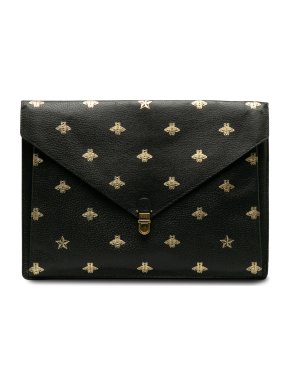 Gucci Black and Gold Bee Star Envelope Portfolio