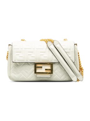 Fendi White Zucca Embossed Baguette Bag