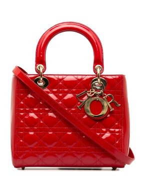 Dior Red Patent Leather Medium Lady Dior