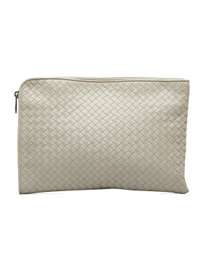 Bottega Veneta White Intrecciato Clutch Bag