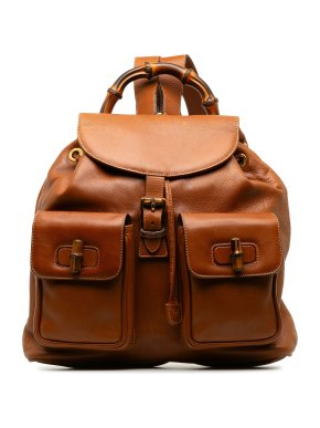 Gucci Brown Bamboo Drawstring Leather Backpack