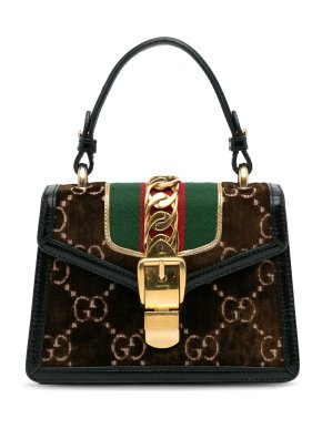 Gucci Brown Mini GG Velvet Sylvie Top Handle