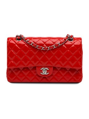 Chanel Red Patent Leather Medium Classic Double Flap Bag