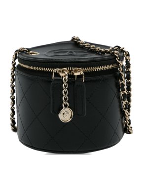 Chanel Black Lambskin CC Round Vanity Bag