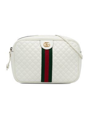 Gucci White Small Leather Web Trapuntata Crossbody Bag