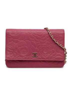 Chanel Pink Camellia Embossed Wallet On Chain