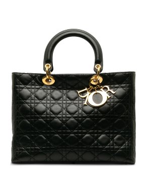 Dior Black Large Lambskin Cannage Lady Dior