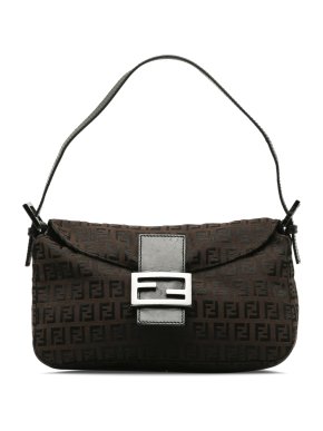 Fendi Brown Zucchino Double Flap Baguette Bag