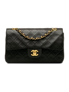 Chanel Vintage Black Lambskin Small Classic  Double Flap Bag with Gold Hardware