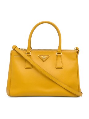 Prada Large Yellow Saffiano Leather  Lux Galleria Double Zip Bag