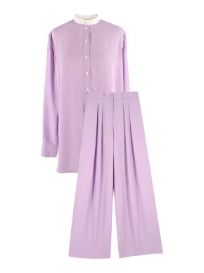 Serena Bute Lilac Collarless Shirt and Wide Leg Pants