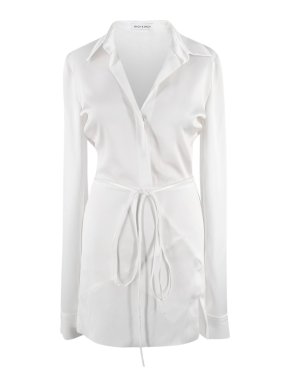 Mach & Mach White Satin Karma Mini Shirt Dress