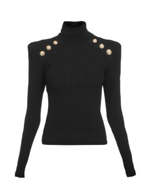 Balmain Knit turtleneck jumper with gold buttons