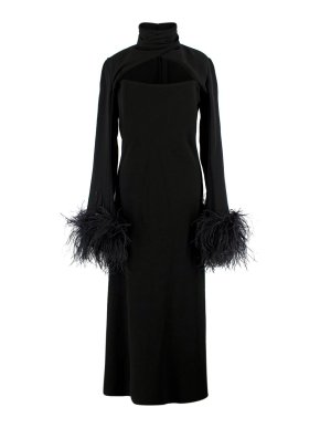 16Arlington Black Odessa Feather Trimmed Midi Dress