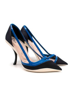 Dior Black and Blue Satin Curved Stiletto Pumps