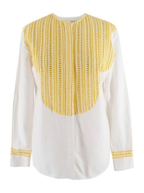 Rue Mariscal White Cotton Shirt with Yellow Embroidery