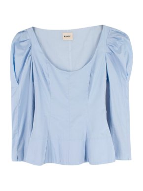 Khaite Blue Cotton Puffed Shoulders Blouse