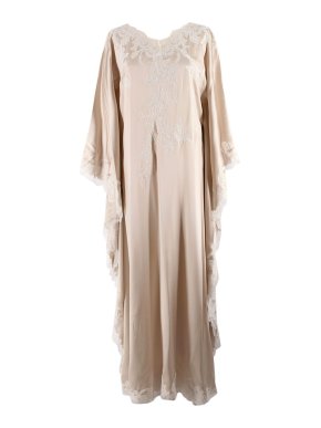 Torlowei Silk Floral Embroidered Kaftan in Oyster