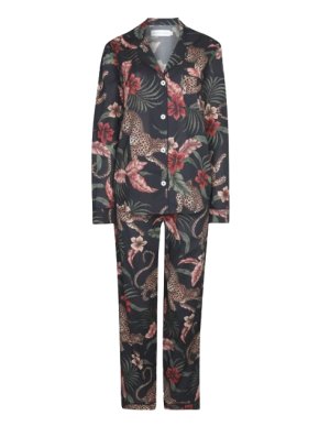 Desmond & Dempsey Navy Tropical Print Lounge Set