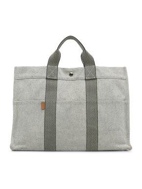 Hermes Grey Toile Herline MM Tote Bag