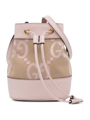 Gucci Beige and Pink Mini Jumbo GG Canvas Ophidia Bucket Bag
