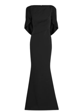 Safiyaa Black Shawl-Detail Fishtail Gown