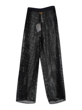 Balmain Black Sequin Mesh Wide Leg  Trousers