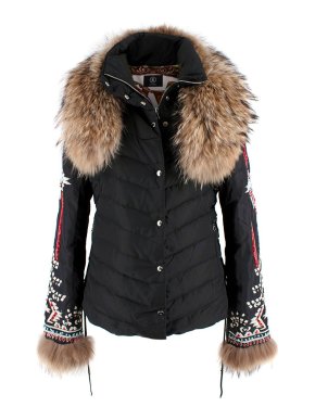 Bogner by Goan Thylmann Black Embroidered Fur Trim Ski Jacket