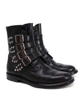 Saint Laurent Black Leather Studded Ankle Boots