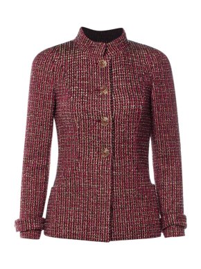 Chanel Burgundy Metallic Jacket with Jewel Button Detail